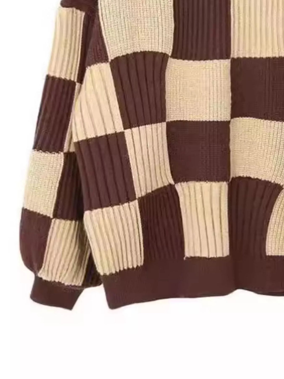 Checkerboard oversized ribbed knit sweater