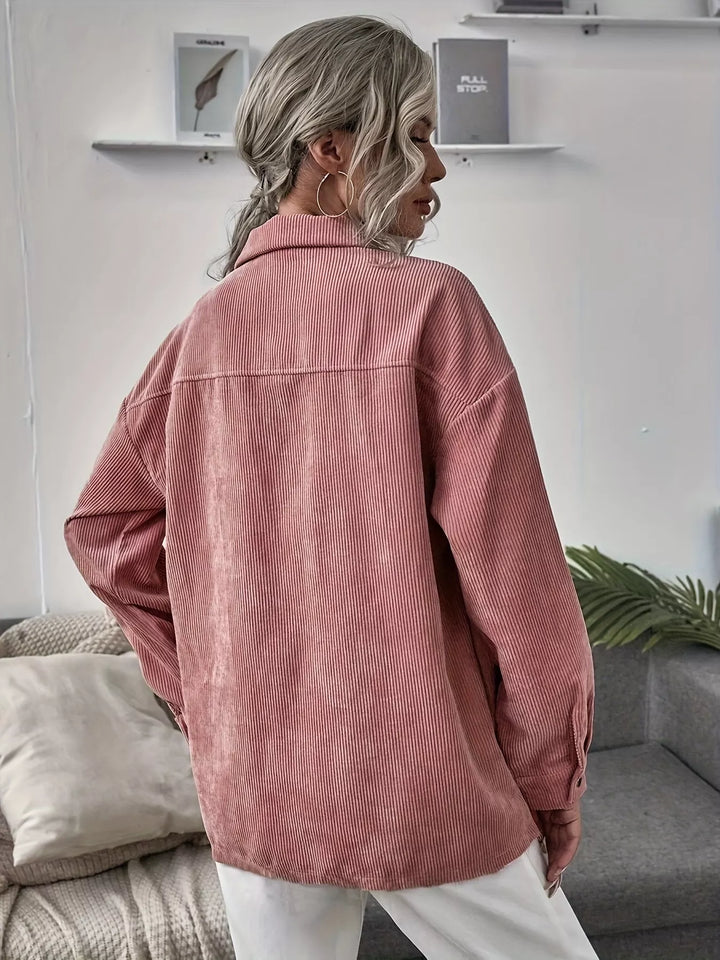 Corduroy button-up shacket with flap chest pockets