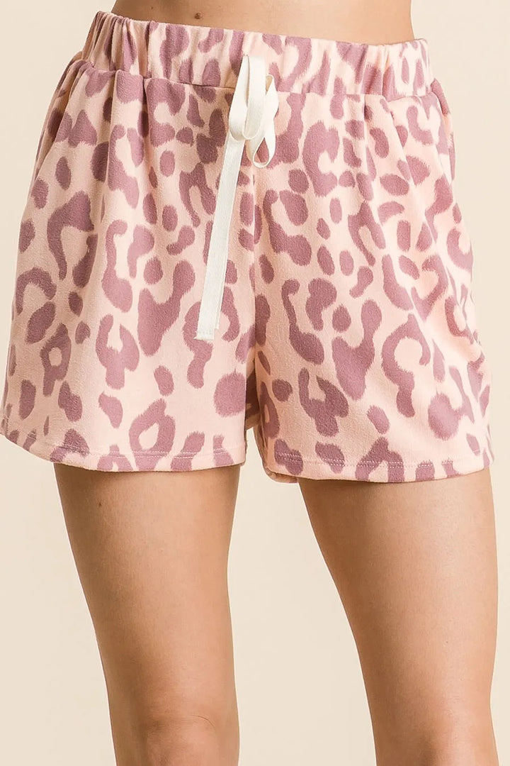 MAUVE Leopard print drawstring shorts with side pockets