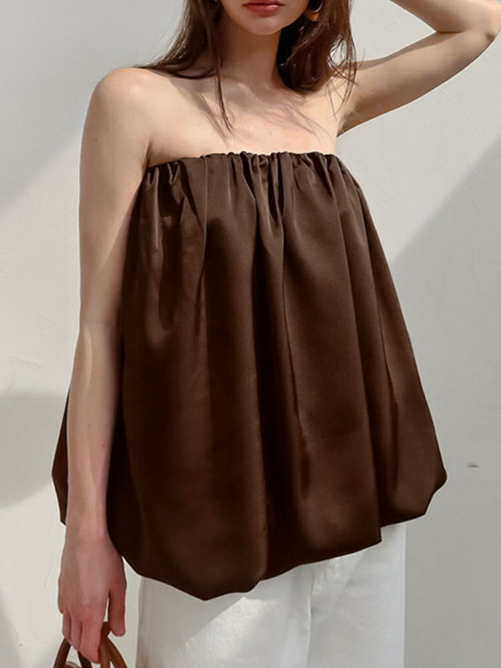 Dark Brown Flowy bubble hem strapless tube top