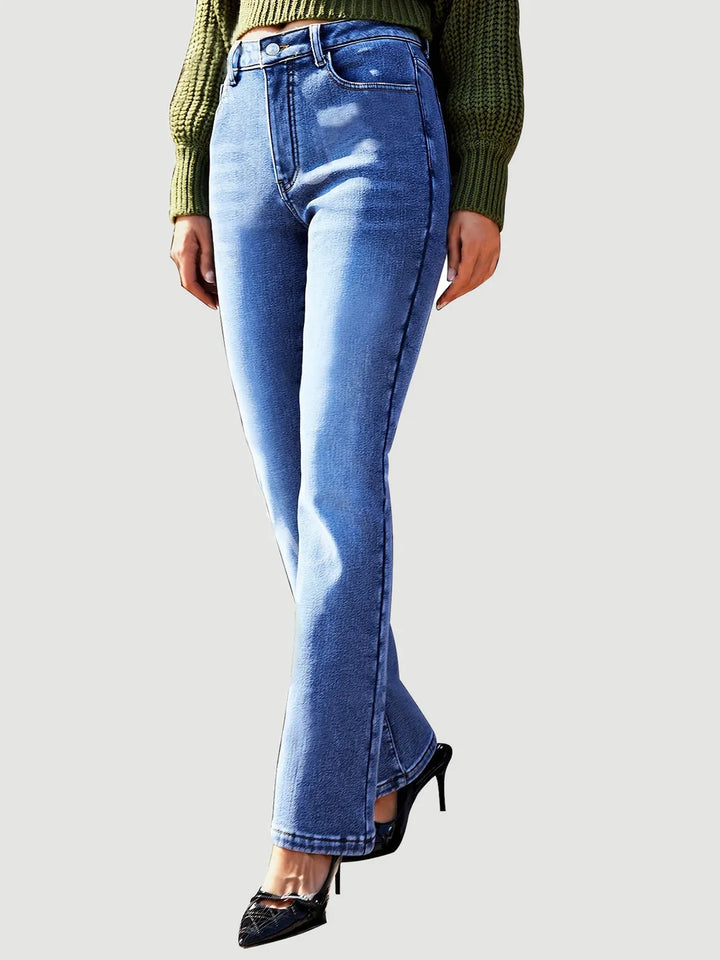 High-rise straight leg jeans with five pockets