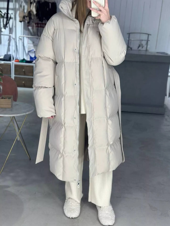 Longline padded puffer coat with stand collar
