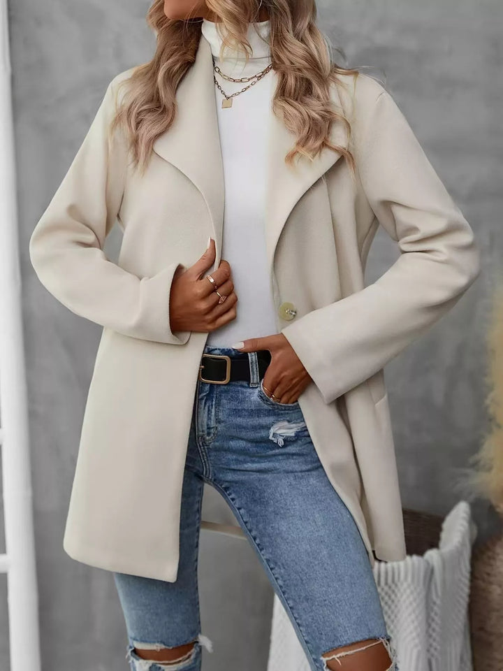 Apricot Single-button lapel collar mid-length overcoat