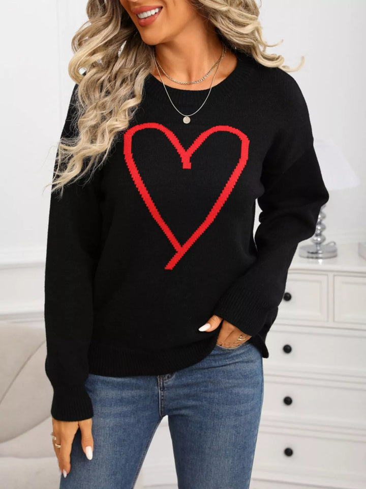 Black Heart graphic dropped shoulder crew neck sweater