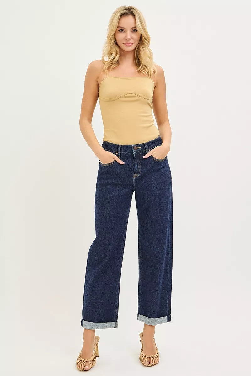 Slouchy cropped boyfriend jeans with cuffed hem