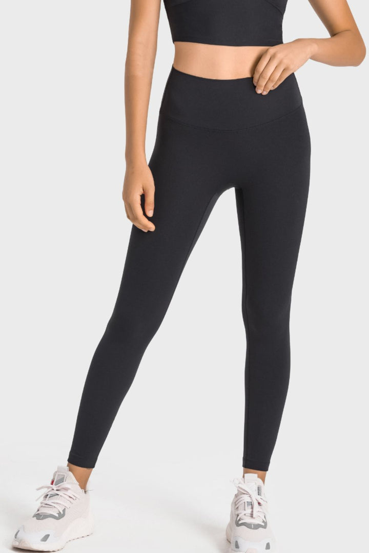 Black High-rise wide waistband ankle-length yoga leggings