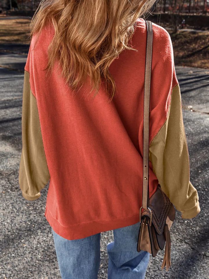 Sequin ghost patch color block crewneck sweatshirt