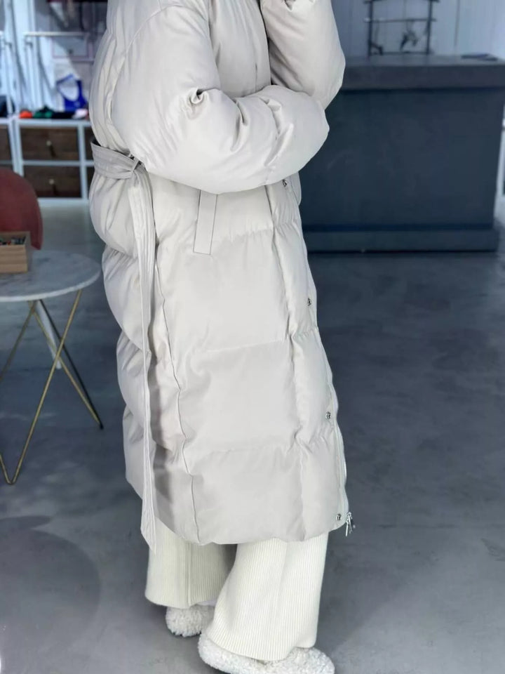 Longline padded puffer coat with stand collar