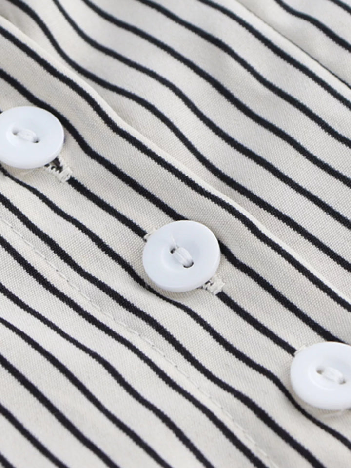 Striped button-down shirt with ruched cinched waist