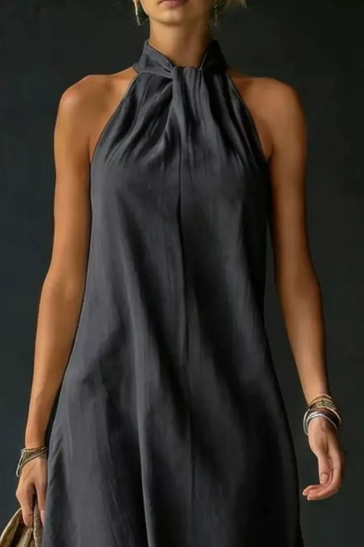 Halter neck sleeveless cotton maxi dress with slit
