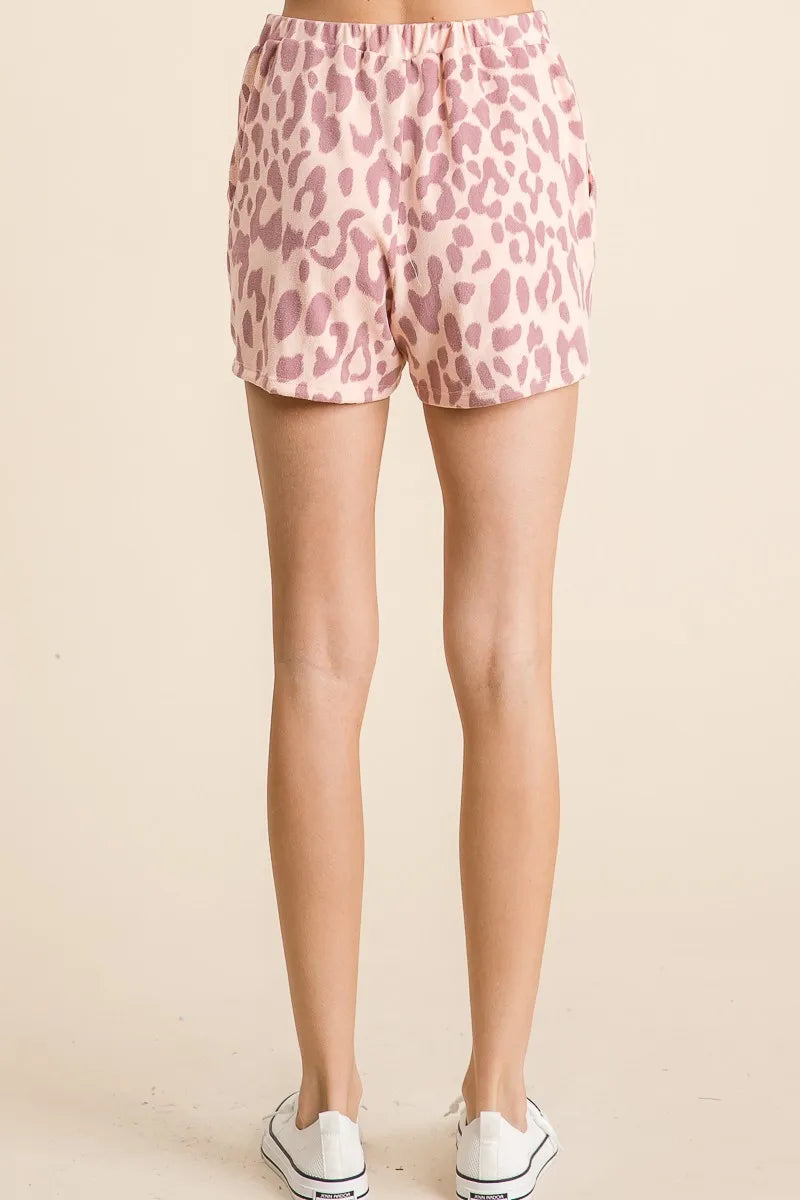 Leopard print drawstring shorts with side pockets