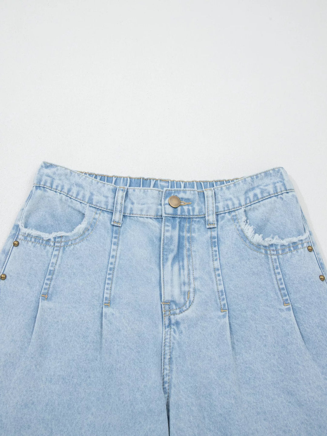 Studded wide leg jeans with side slits and frayed hem