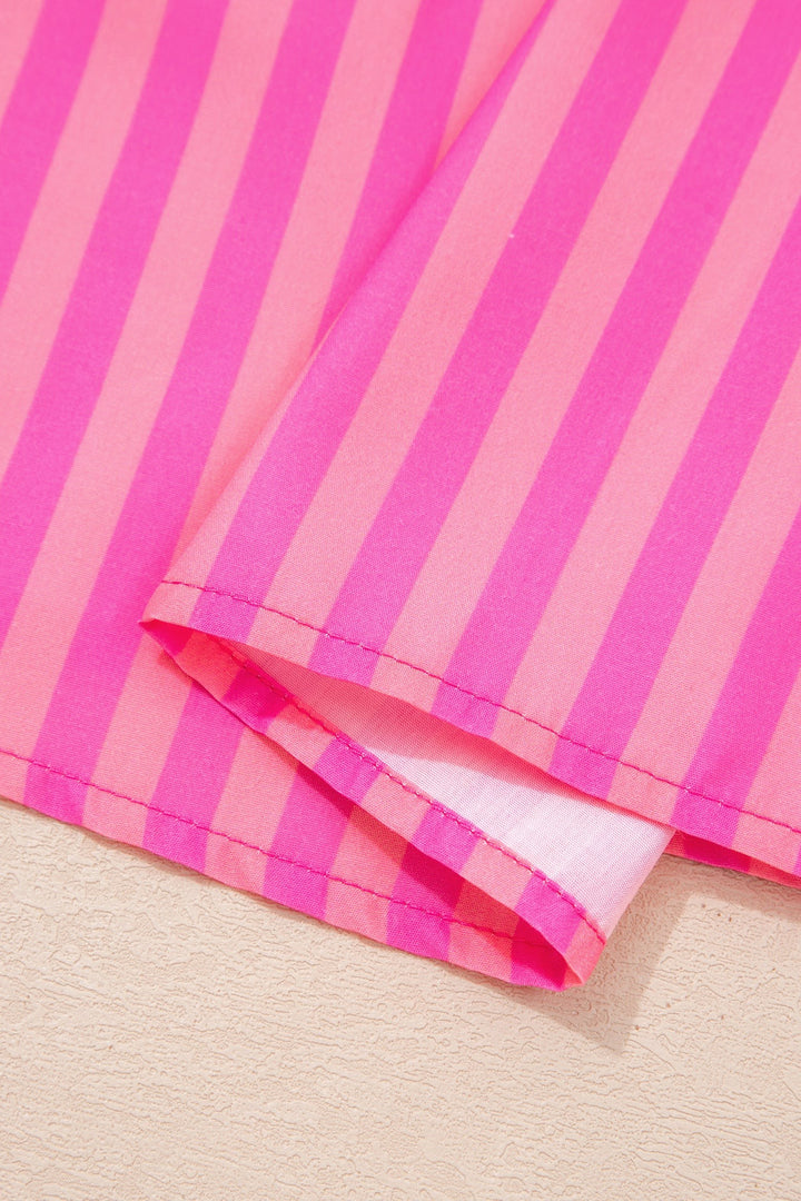 Striped puff sleeve mini dress with triple bow front