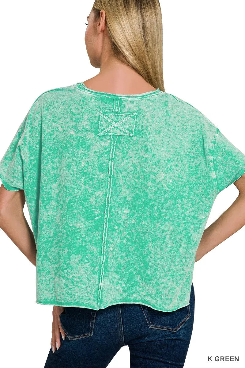 Mineral wash cotton boxy tee with exposed seams