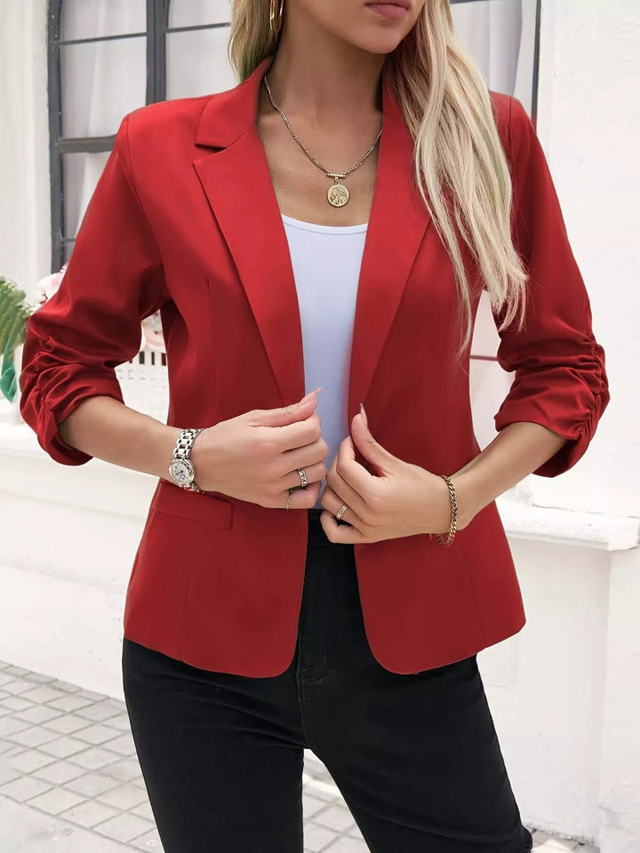 Red Ruched sleeve notched lapel one-button blazer