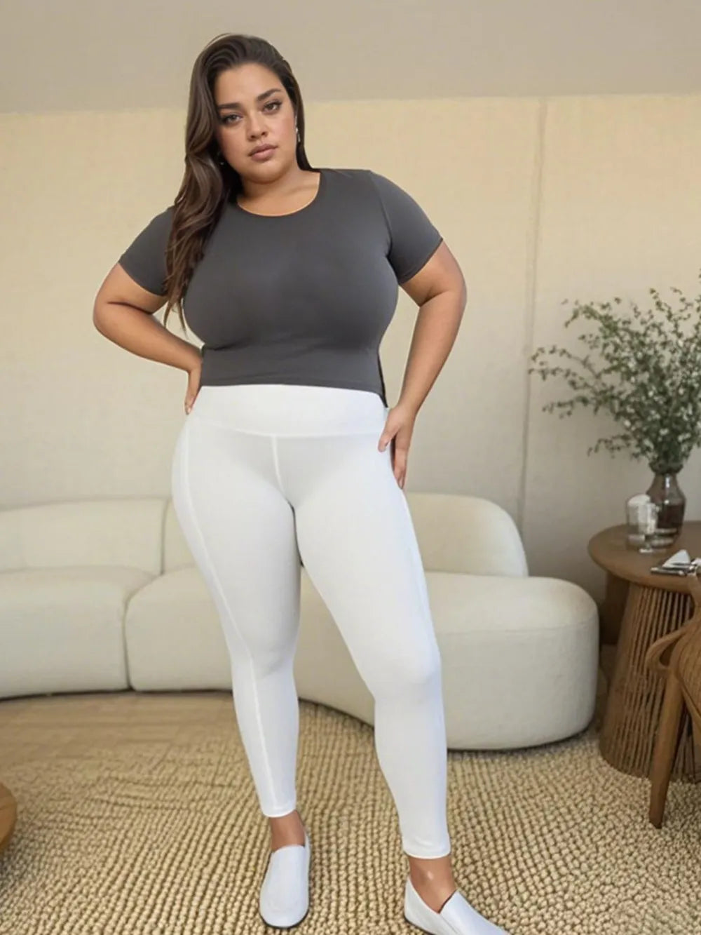 Wide waistband sports leggings with side pockets