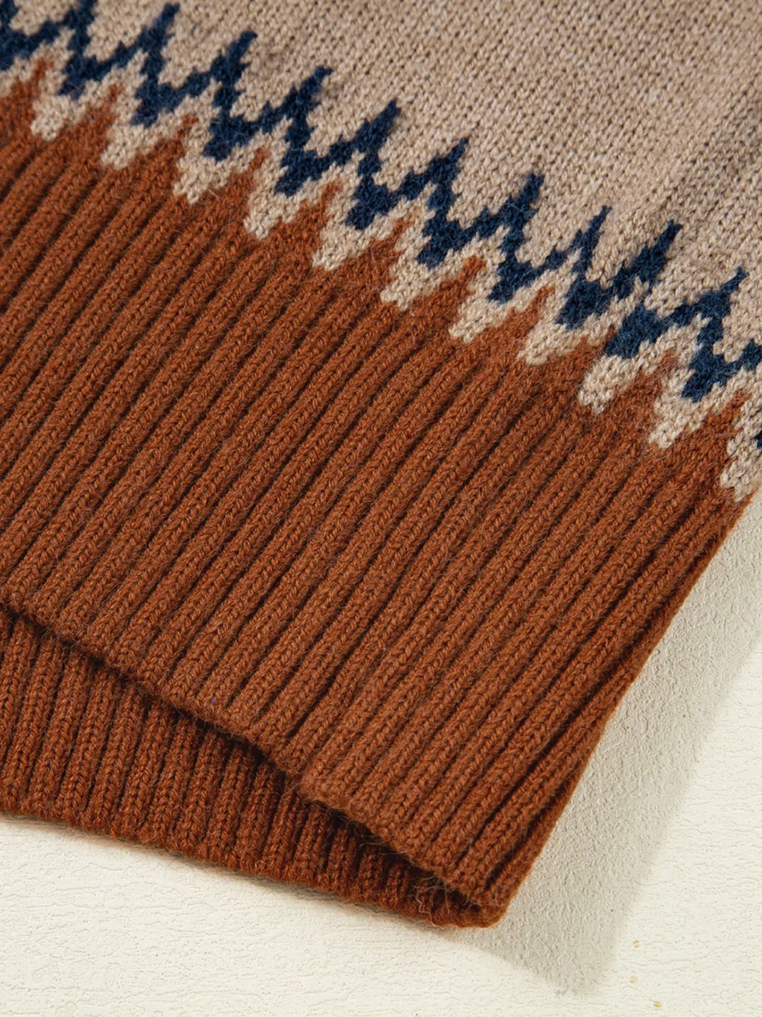 Fair Isle geometric knit crew neck sweater