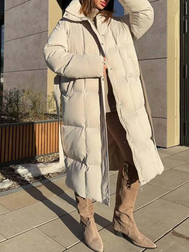 Longline padded puffer coat with stand collar