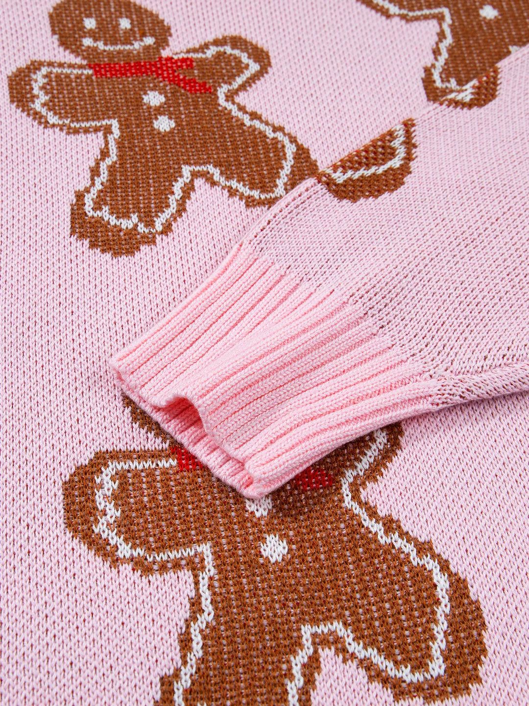 Gingerbread man knit pullover sweater with drop shoulders