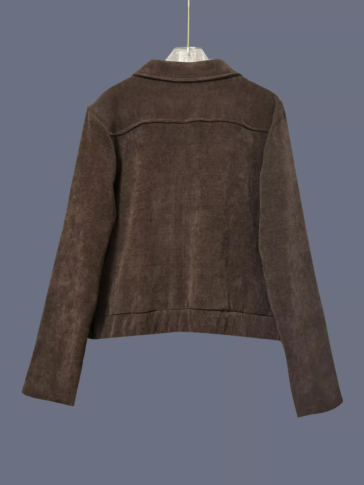 Relaxed corduroy zip-up jacket with spread collar
