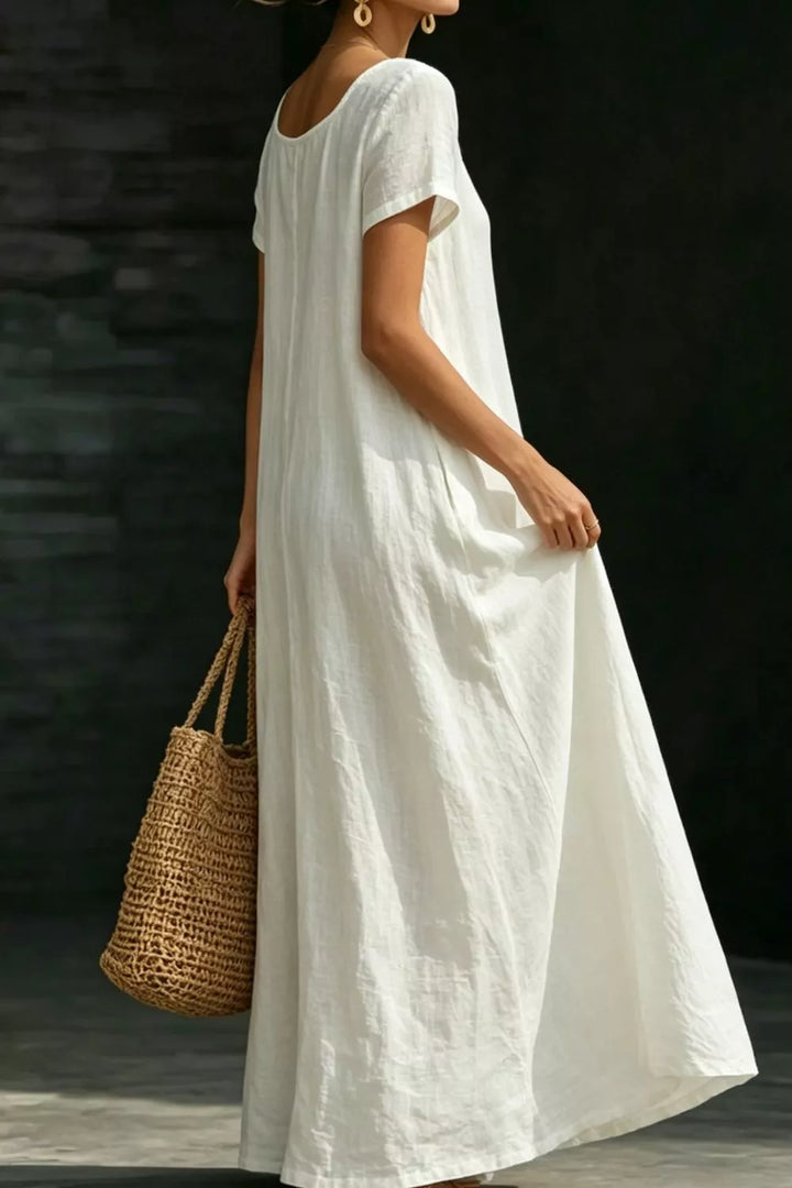 Relaxed scoop neck short sleeve maxi dress with pockets