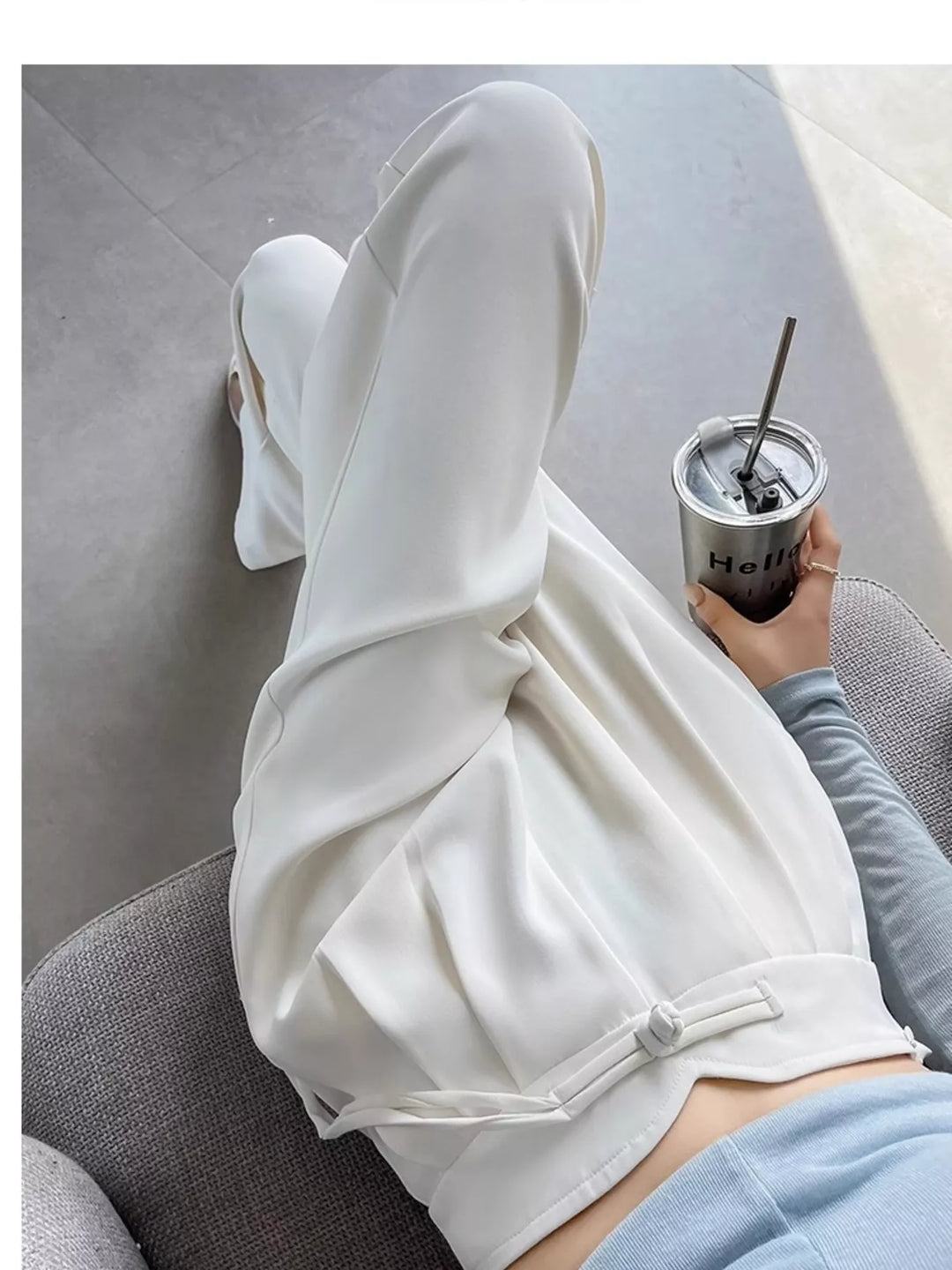 High-rise wide-leg pants with pleated front and tie waist