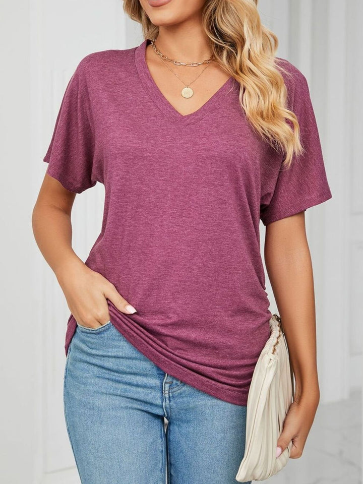 Relaxed V-neck short sleeve tee with drop shoulders