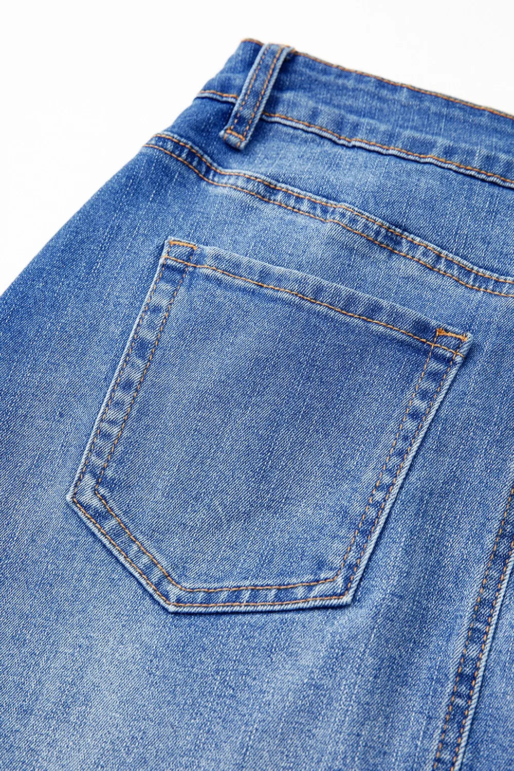 Wrap-front denim mini skirt with angled hem seam