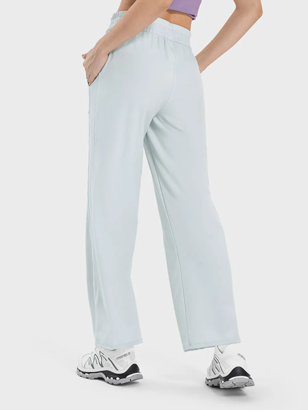 Drawstring straight-leg active pants with pockets