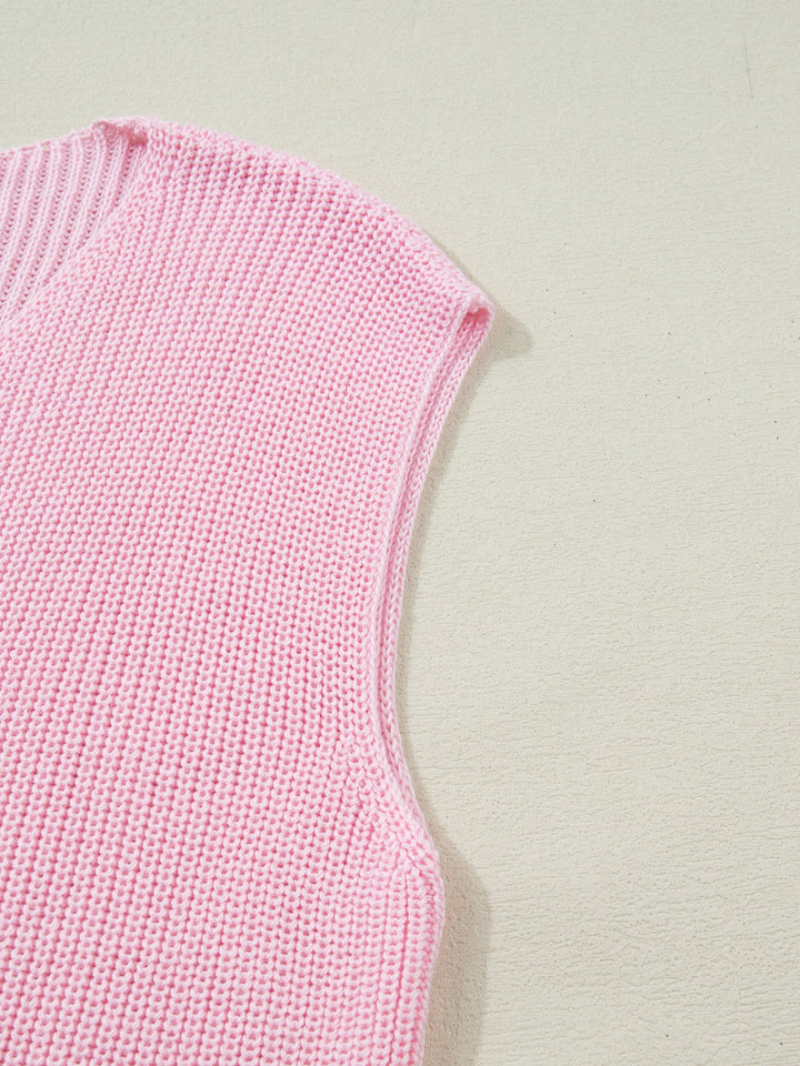 V-neck button-front knit sweater vest with patch pockets