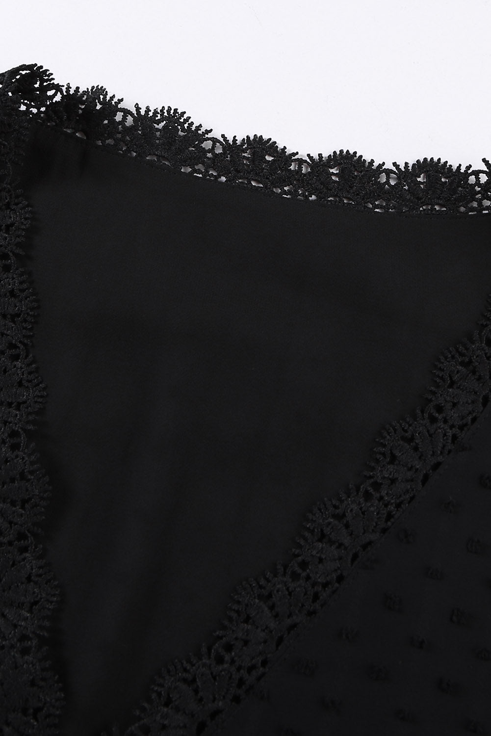Plus size Swiss dot blouse with crochet lace V-neck