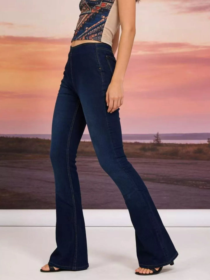 High-rise flare jeans with faded whiskering