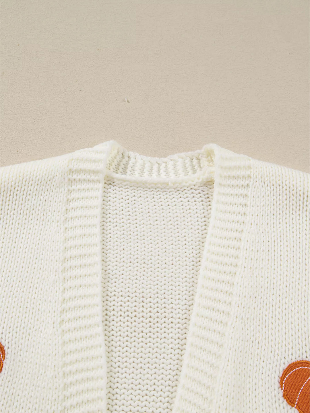 Pumpkin embroidered open-front chunky knit cardigan