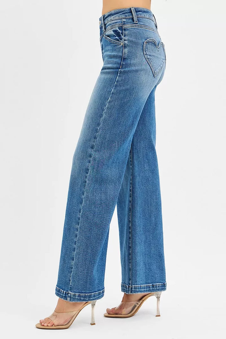 High-rise wide leg jeans with front yoke and heart back pocket