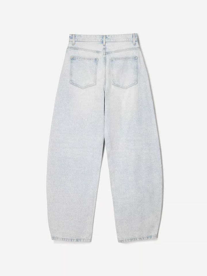 Mid-rise wide-leg washed denim jeans with five-pocket styling