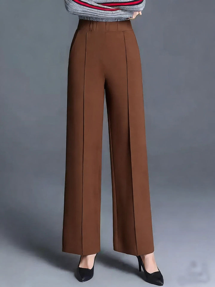 Brown High-waisted wide-leg pintuck pants with pockets