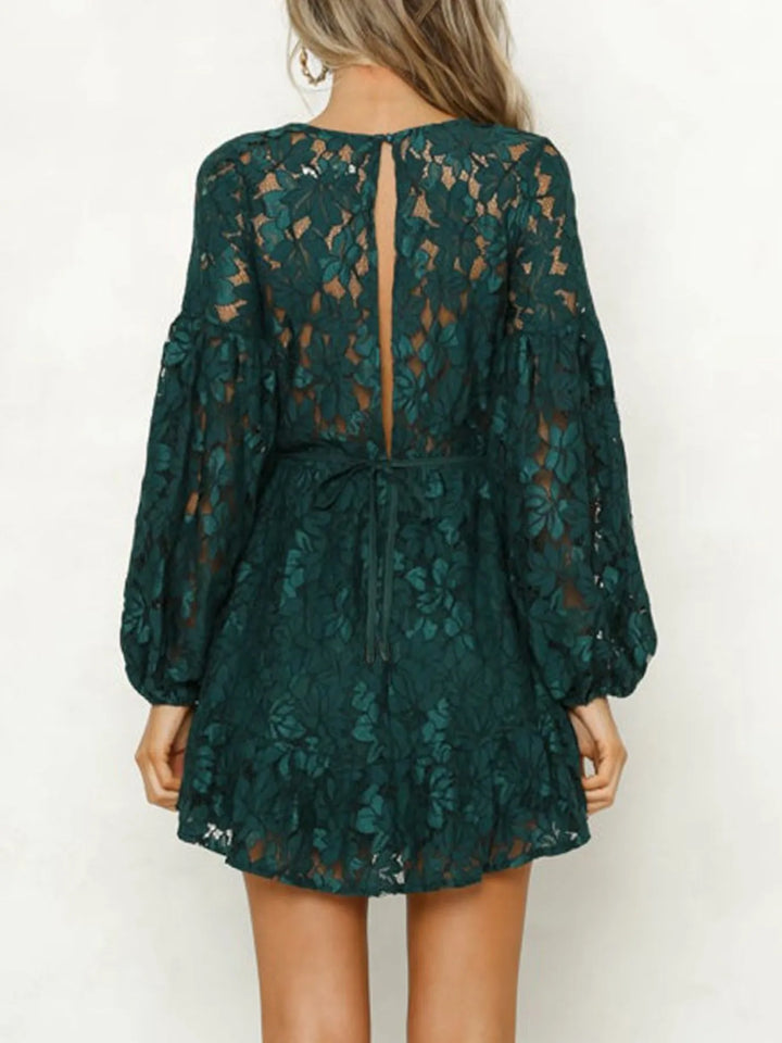 Floral lace V-neck long sleeve mini dress