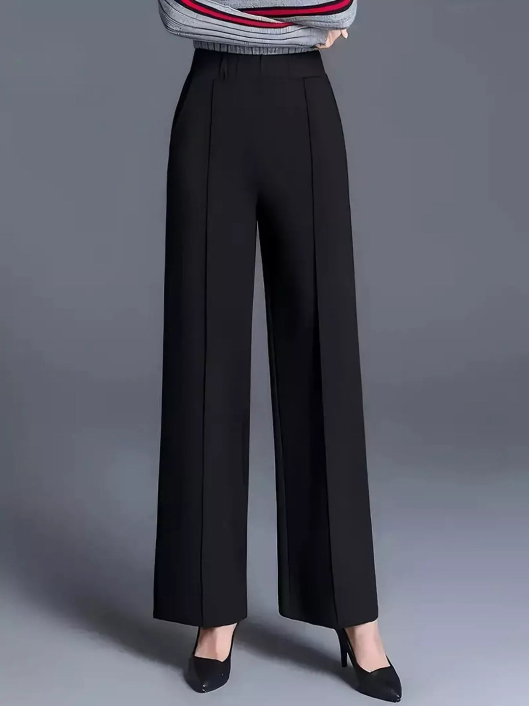 Black Wide leg high-rise trousers with front seam detail