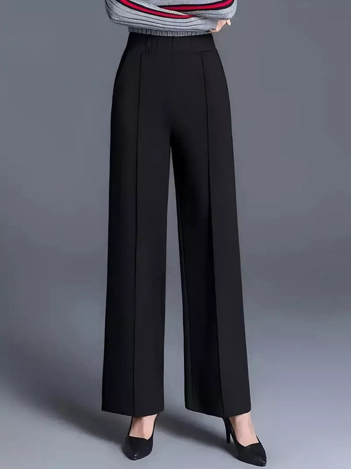Black Wide leg high-rise trousers with front seam detail