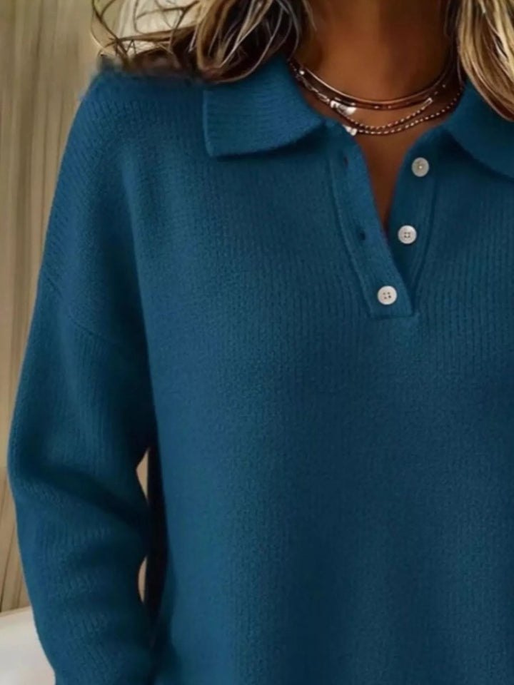 Half-button collar drop-shoulder pullover sweater