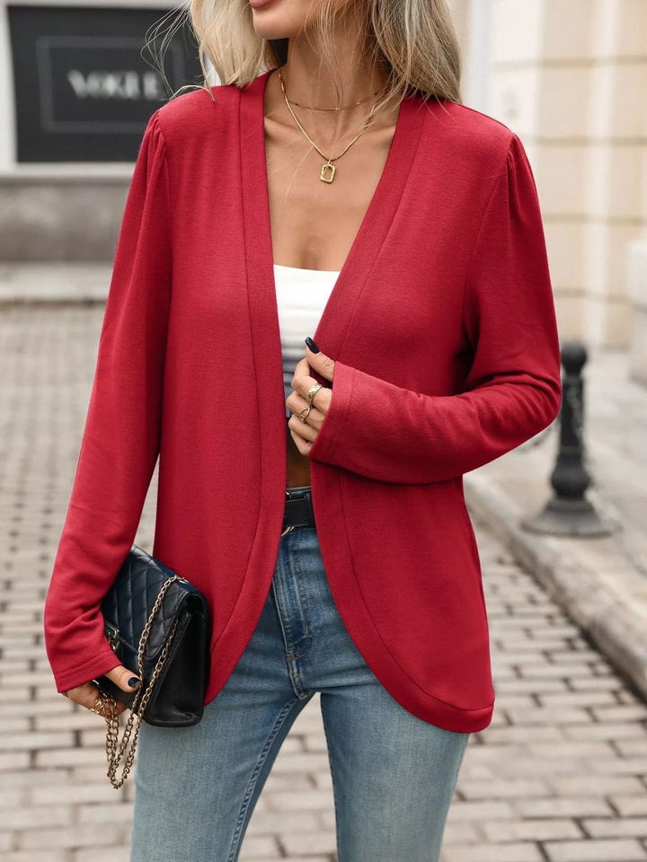 Open front collarless cardigan blazer with curved hem