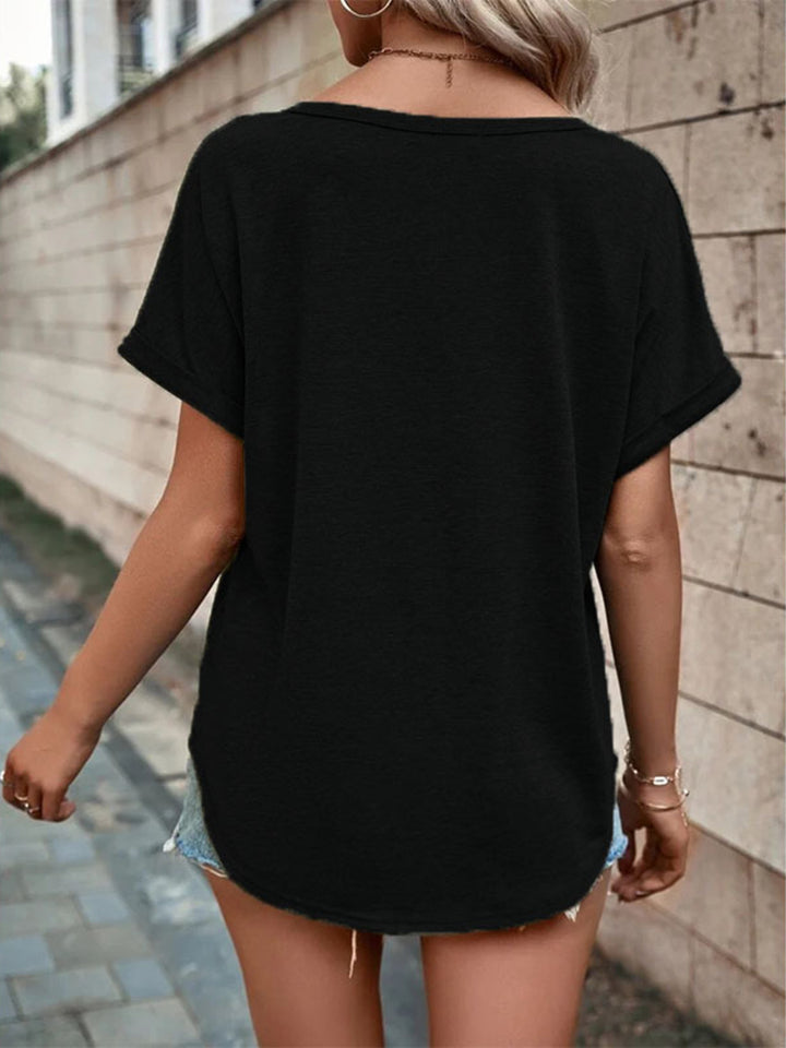 Decorative button-front notch neck short sleeve tee