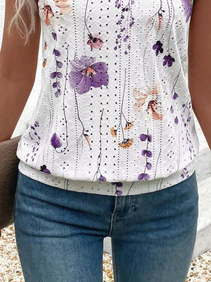 Floral eyelet cami with V-neck and spaghetti straps