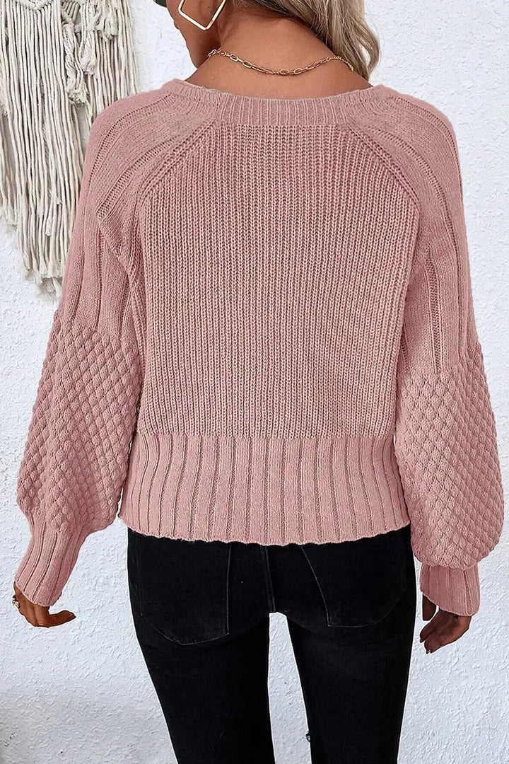 Textured knit button-front cardigan with drop shoulders