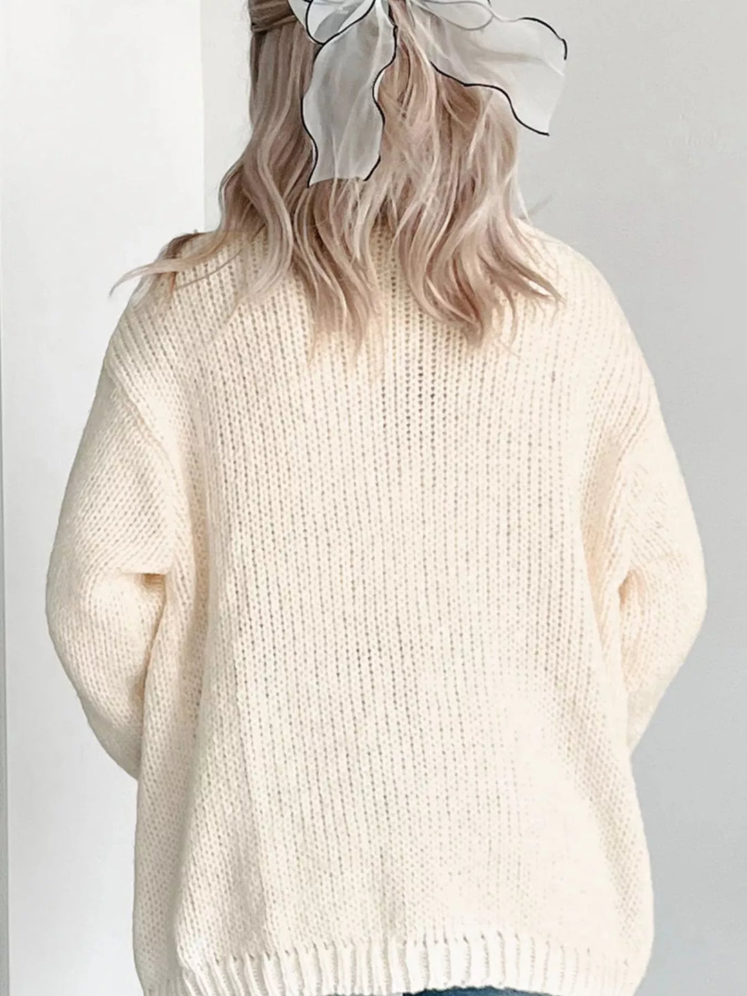 Pumpkin embroidered open-front chunky knit cardigan