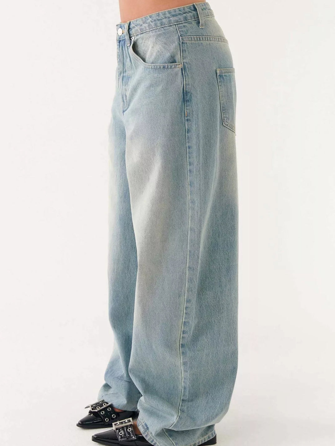 Oversized button-up denim jacket and jeans two-piece set