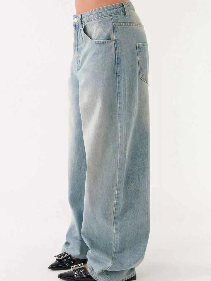 Oversized button-up denim jacket and jeans two-piece set