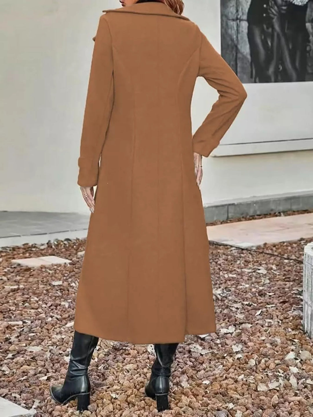 Double-breasted longline trench coat with notch lapels - Tan