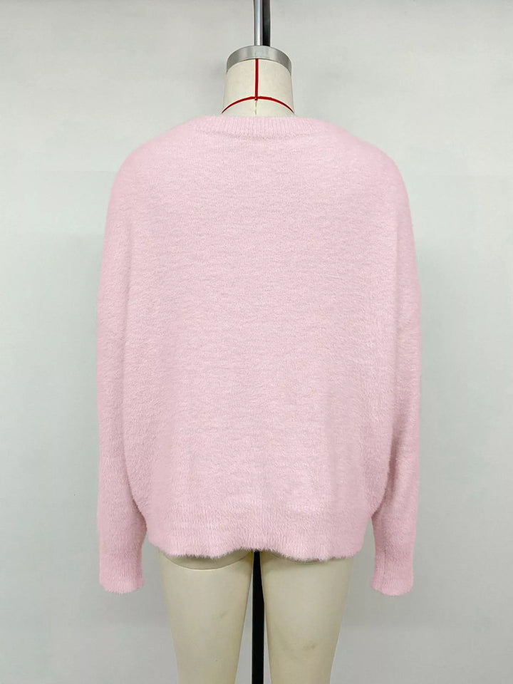 Fuzzy eyelash knit off-shoulder pullover sweater