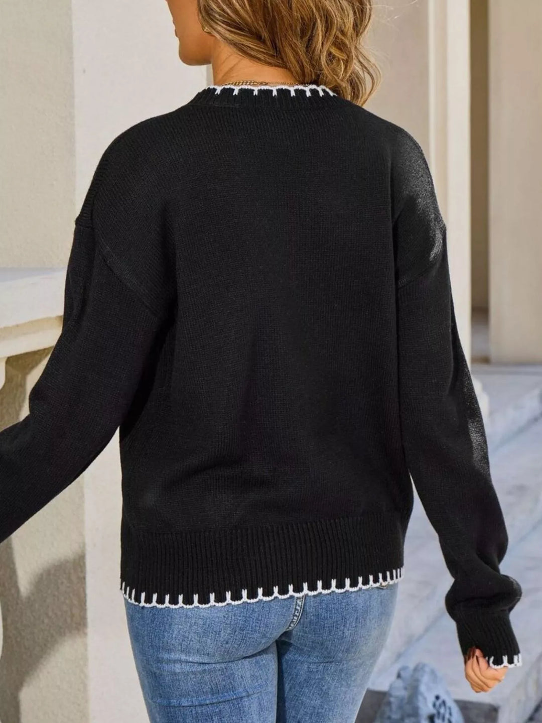 Lemon graphic knit sweater with whipstitch trim